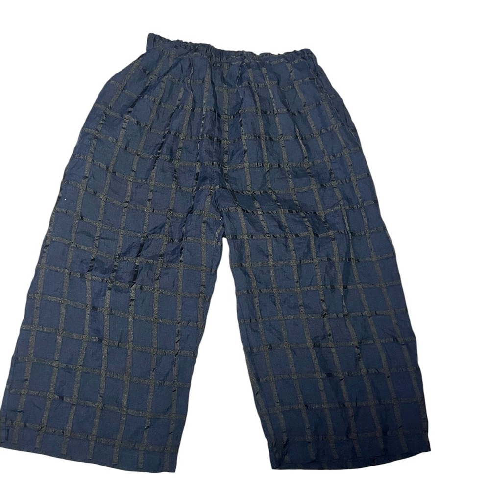 BUYKUD navy check wide leg crop Pants size XS/S